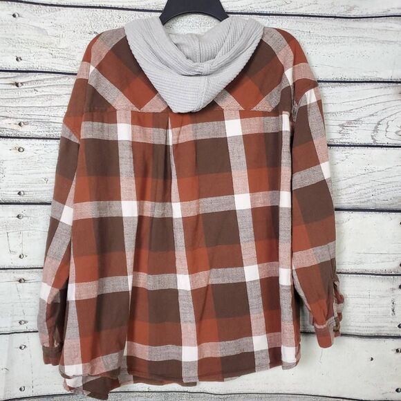 Maurices Plus Size Plaid Button Down Hoodie Shirt 4X - Picture 3 of 5